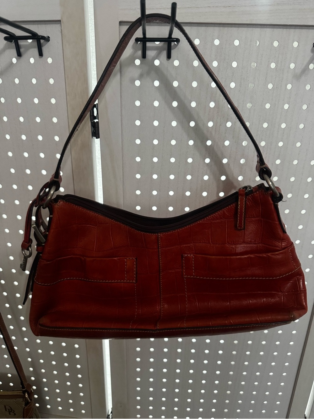 Fossil Croc-Embossed Shoulder Bag in Rich Brown